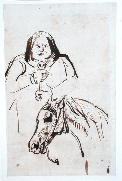 オノレ・ド・バルザック（1799-1850）とその馬（紙にペンとインク） 作： French School