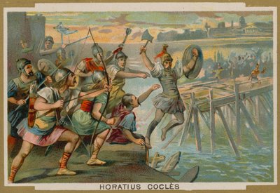 ローマの兵士であるホラティウスコクレスは、紀元前6世紀のクルシウムの王の侵略軍に対してポンスサブリシウスを防御しました。 作： French School