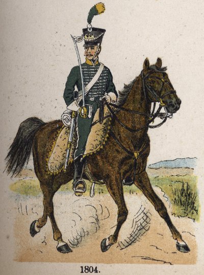1804年の馬上の狩人。Lienhart and Humbert著『Les Uniforms de l
