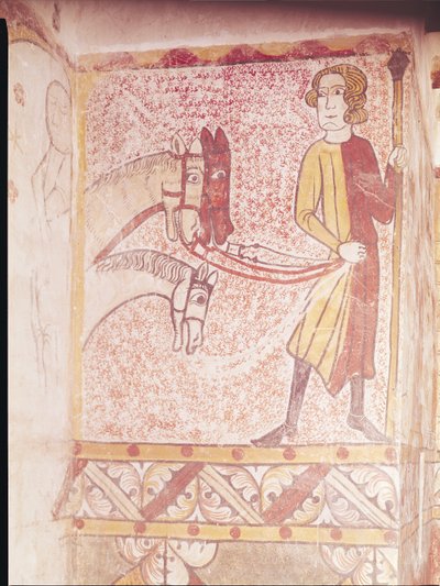 1265年頃、北の壁から3頭の馬の手綱を握っている騎手 作： French School