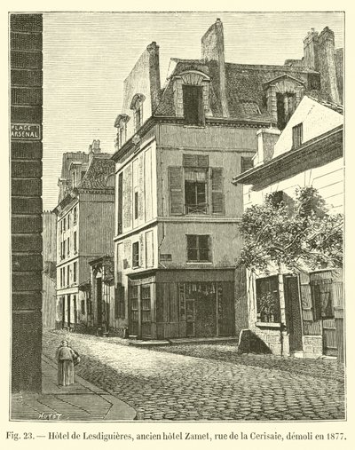 Hotel de Lesdiguieres、かつてのザメットホテル、rue de la Cerisaie、1877年に解体 作： French School