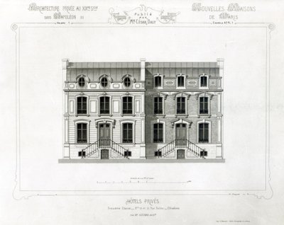 Hotels Prives、10＆12 Rue Balzac、パリ、Architecture Privee au C19th、 作： French School