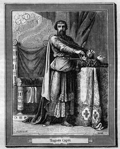 ユーグ・カペ（940-996）フランク王国の王（下段） モーリス・ラシャトレ著「Histoire des papes-king-queens-et-empereurs a travers les centuries」に掲載されている図版 作： French School
