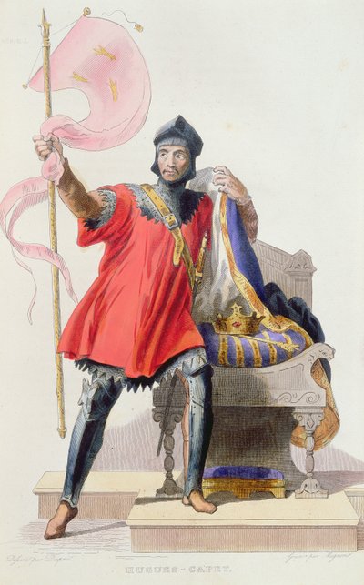 ユーグ1世カペ（941-996）、フランス国王、E.MennechetによるLe Plutarque Francais作、1835年（カラー彫刻） 作： French School