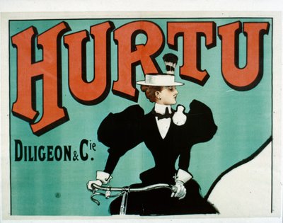 Hurtu自転車ポスター、上半分のみ、c.1899 作： French School