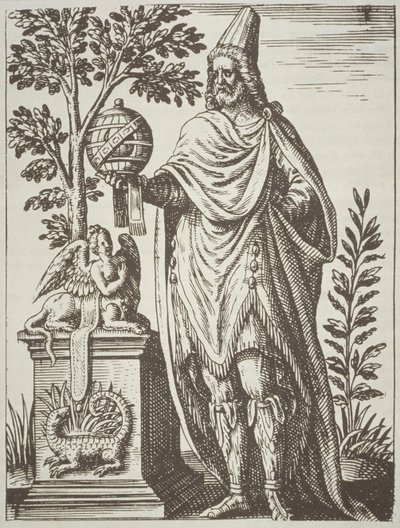 19世紀後半のマジックの歴史に掲載されたジャンジャックボワサール1605によるDivinationewetマジックからのティアナのアポロニウスの理想的な肖像画 作： French School