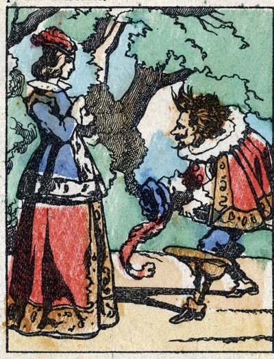 フランスの作家、シャルル・ペロー（1628-1703）の物語 "Riquet a la houppe "の挿絵。エピナルのイメージング・ペランの木版画。19世紀後半の作品。 作： French School