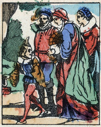 フランスの作家、シャルル・ペロー（1628-1703）の物語 "Riquet a la houppe "の挿絵。エピナルのイメージング・ペランの木版画。19世紀後半の作品。 作： French School