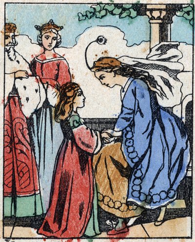 フランスの作家、シャルル・ペロー（1628-1703）の物語 "Riquet a la houppe "の挿絵。エピナルのイメージング・ペランの木版画。19世紀後半の作品。 作： French School
