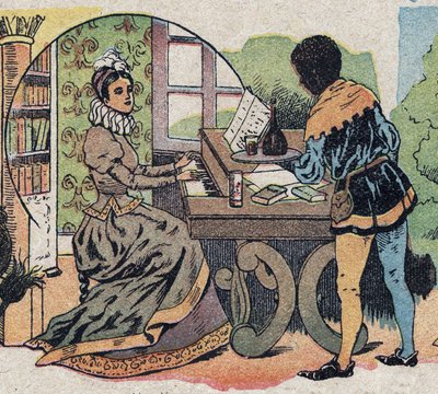 Tale "Beauty and the Bete "のイラスト：注目に包まれていた。クインのイメージのエングレービング（1890年頃）。 作： French School