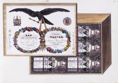 オーデコロンのパッケージのイラスト、1825年頃（水彩とボディカラー） 作： French School