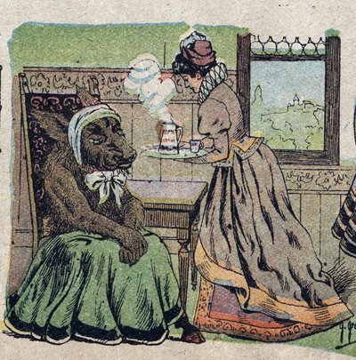 物語「美女と野獣」の挿絵：彼女は何週間も世話をしなければならなかった。クインのイメージのエングレーヴィング、1890年頃。 作： French School