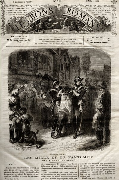 1865年3月28日付の「The Bons Romans」に掲載された、アレクサンドル・デュマの小説「千の夢」の挿絵。 作： French School