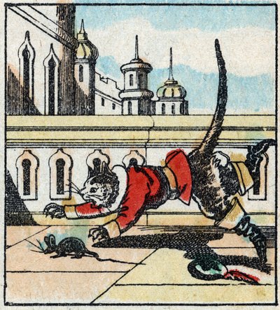 シャルル・ペローの物語「猫のボテ」の挿絵。イメージング・ペランの木版画（エピナル、19世紀後半19世紀後半 作： French School