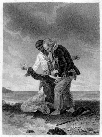 ポールとバージニア」のイラストです。海を前にしたポール。フランスの作家（1737-1814）Henri Bernardin de Saint Pierre (Saint-Pierre or St-Pierre)によるロマン。 作： French School