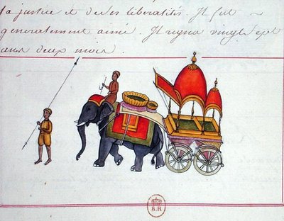 荷車を引く象のイラスト 19世紀初頭（紙製） 作： French School