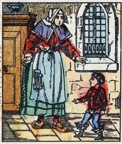 シャルル・ペローの「Le petit poucet」物語のイラスト。エピナルのイメージング・ペランの木版画。19世紀後半 作： French School