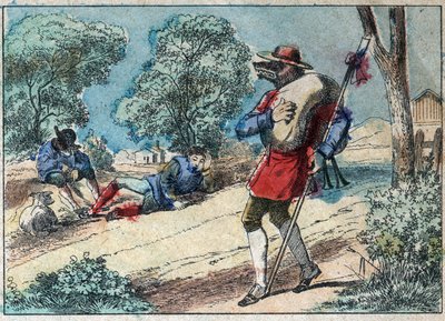 ジャン・ド・ラ・フォンテーヌ（1621-1695）の寓話「オオカミは羊飼いになった」のイラスト。19世紀後半のエピナル・イメージング。 作： French School