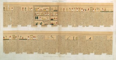 ウィレミンによって出版された、「エジプトの説明」の第II巻の象形文字、ハイポギース、テーベ、プレート75のパンプス写本のイラスト、パブ。 1822（アクアチント） 作： French School
