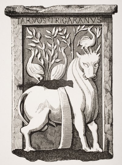 1711年にパリのノートルダム大聖堂の合唱団の下で発見された聖オックスケルトの記念碑の画像。 作： French School