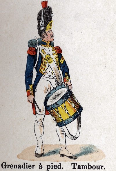 帝国軍ナポレオン1世：徒歩の擲弾兵 - 太鼓。Lienhart and Humbert著『Les Uniforms de l