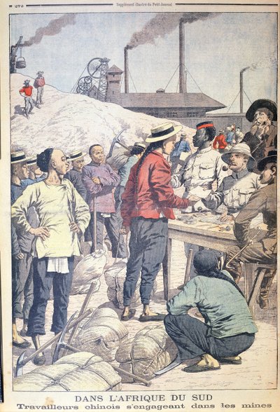 1904年に南アフリカの金鉱山で働く中国人労働者の輸入、1904年のルプチジャーナルのイラスト 作： French School