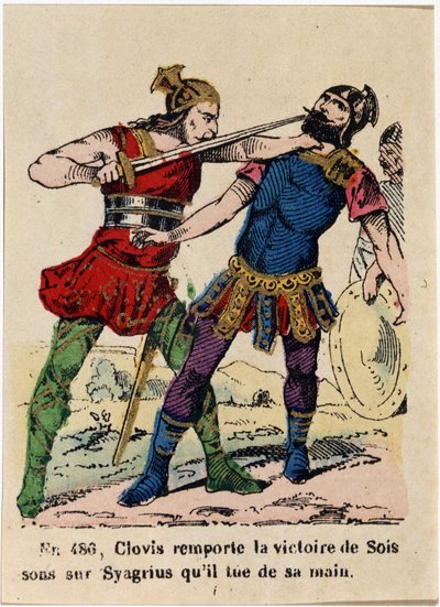 480年、ソワソンでSyagriusに勝利したClovisは、その手で殺害した。 作： French School