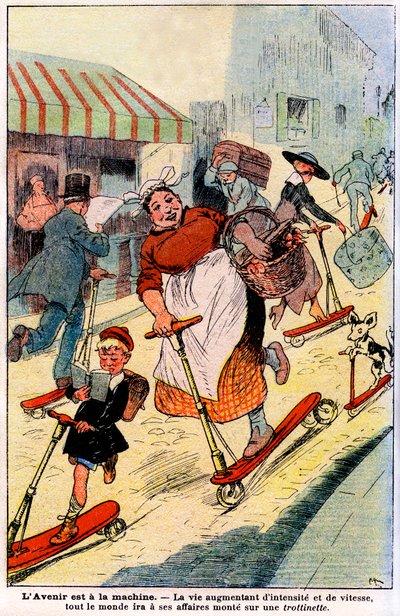 将来、人生の激しさとスピードが増し、誰もがスクーターに乗って自分のビジネスに行きます。 1919年（彫刻） 作： French School