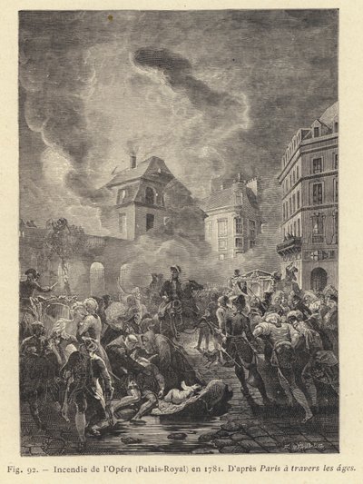 1781年、パレ・ロワイヤルのオペラ座で起きた火事（エングレーヴィング 作： French School