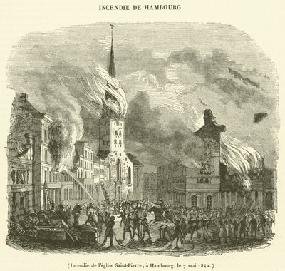 ハンブルク、聖ペテロ教会の火災、1842年5月7日(彫像) 作： French School