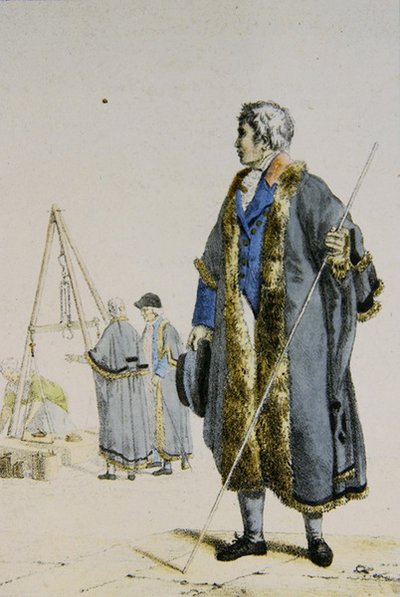 ポーランドの度量衡検査官、1817年頃（カラー彫刻） 作： French School