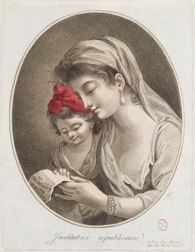 共和国の先生。 c。1789（カラー彫刻） 作： French School