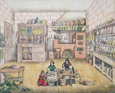 19世紀後半のフランスのカントリーキッチンのインテリア 作： French School