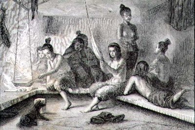 1860年代のエスキモーの小屋の内部（エングレービング 作： French School