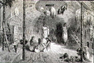 1860年代のインディアンハットの内部（エングレービング） 作： French School
