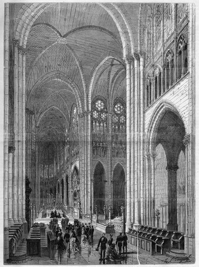Eugene Viollet-le-Duc (Viollet le Duc) (1814-1879)の計画に基づいて修復されたバシリカ・サン・ドニ（サン・ドニ）の内部。"The Illustrous Universe "のエングレービング 作： French School