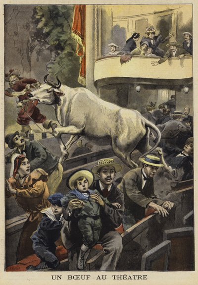 去勢牛による劇場公演の中断、ヴィルフランシュドローラガイ、フランス、1897 作： French School