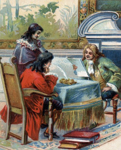 ドイツの哲学者ゴットフリート・ヴィルヘルム・ライプニッツ（1646-1716）とフランスの神学者・作家ジャック＝ベニーニュ（ジャック・ベニーニュ）・ボシュエ（1627-1704）のインタビュー。 作： French School