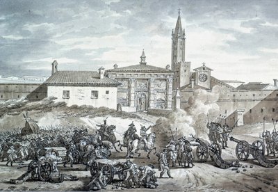 イタリアの田園地帯：ナポレオン・ボナパルト（1789-1821）のフランス軍によるヴェローナの占領地。1797年頃の匿名の絵。パリ、ルーヴル美術館 作： French School