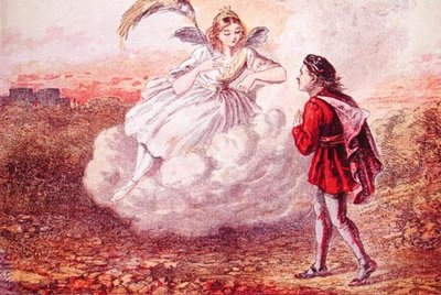 ジャックと妖精、物語「Jacques et ses Trois Voyages」の挿絵、1860年頃（カラーエングレービング） 作： French School