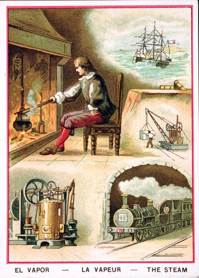 ジェームズワット（1736-1819）と蒸気のさまざまな用途 作： French School