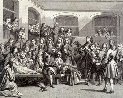 ジャンセニスム：「奇跡」が起きたパリエス助祭（1690 - 1727）の墓の上にあるサン・メダール墓地のコンヴァルショナリーズ。18世紀のプリント。 作： French School