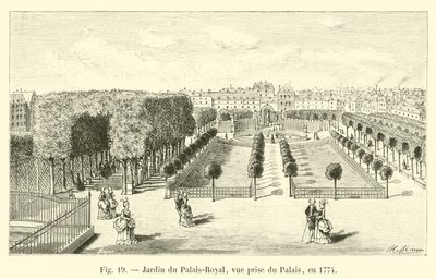 ジャルダンデュパレロイヤル、宮殿からの眺め、1774年 作： French School