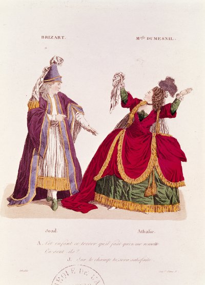 ジャン・バティスト・ブリザール（1721-91）がジョアドとマドモアゼル・デュメニル（1713-1803）の役を演じ、アタリー、ジャン・ラシーヌ（1639-99）の「アサリー」の第5シーンのシーン 作： French School
