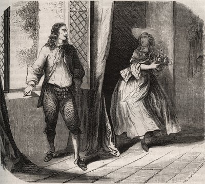 ジャン・バティスト（Jean-Baptiste）・ポケリン（Jean-Baptiste Poquelin, dit Moliere）（1622-1673）は、喜劇役者のマドモアゼル・ドゥ・ブリー（Catherine Leclerc du Rose）にプロポーズした。 作： French School