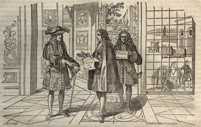 ジャン・バティスト・コルベール（Jean-Baptiste）（1619-1683）がヴェルサイユでルイ14世とフランソワ・ルヴォワ（1641-1691）と会談している様子 - ルクレールの後に彫られている - 。 作： French School