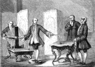 ジャン・ジャラベール（1712-1768）、スイスの物理学者、鋭利な物体に電気を通すことを発見（フランクリンによる「ポワントの力」）。 作： French School
