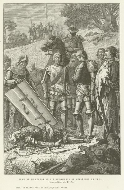 1364年のオーレーの戦いの後にブロワのシャルルの遺体を発見したジャンドゥモンフォール 作： French School