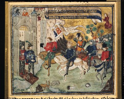 ジャンヌダルク（1412-31）チャーチ7世（1403-61）へのオルレアンの解放をロシュで発表 作： French School