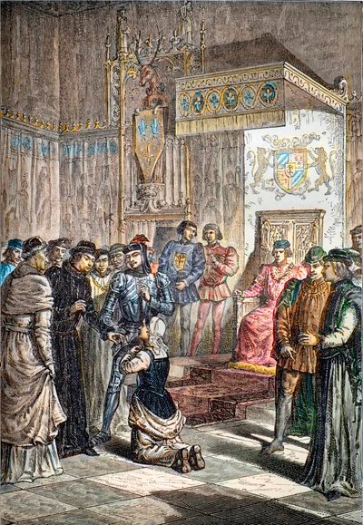 ジョーン・オブ・アーク（c1412-31）シノンのシャルル7世の前で 作： French School